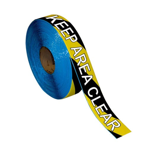 Superior Mark® Repeating Message Floor Tape - "KEEP AREA CLEAR" Black/Yellow Stripe