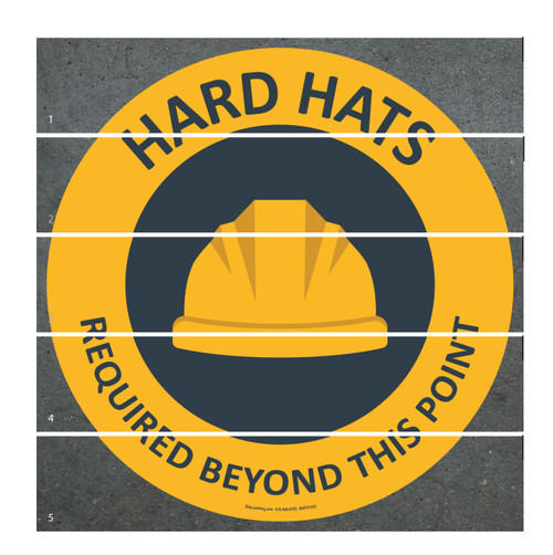 Hard Hats Required Beyond This Point Floor Sign - Superior Mark® Tape  - 18''- Yellow Bkgd/Black Text-Icon - Actual Size 20'' - 5 Pieces