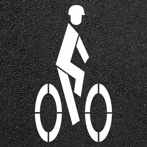 Bicycle Lane Symbol Stencil with Helmet